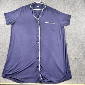Shirley Sleep Shirt Womens 2XL Navy Button Front Pajama Top Pocket
